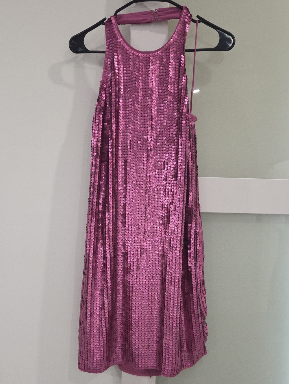 Express Fuchsia Sequin Backless Halter Dress